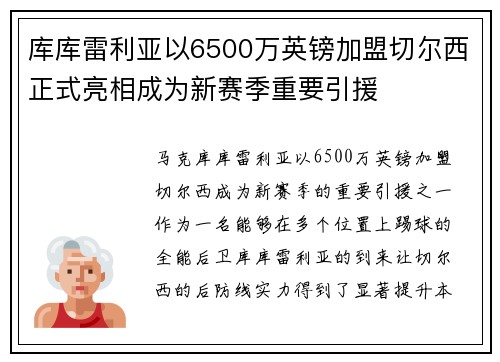 库库雷利亚以6500万英镑加盟切尔西正式亮相成为新赛季重要引援